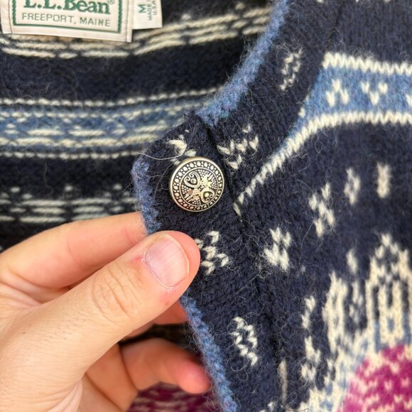 Vintage L.L. Bean Wool Vest Women's Medium Blue Fair Isle Cottagecore Winter USA - Picture 4 of 8